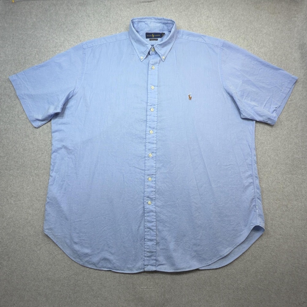 Ralph Lauren Chambray Oxford Shirt Mens Big 2XLT * Blue Short Sleeve Button